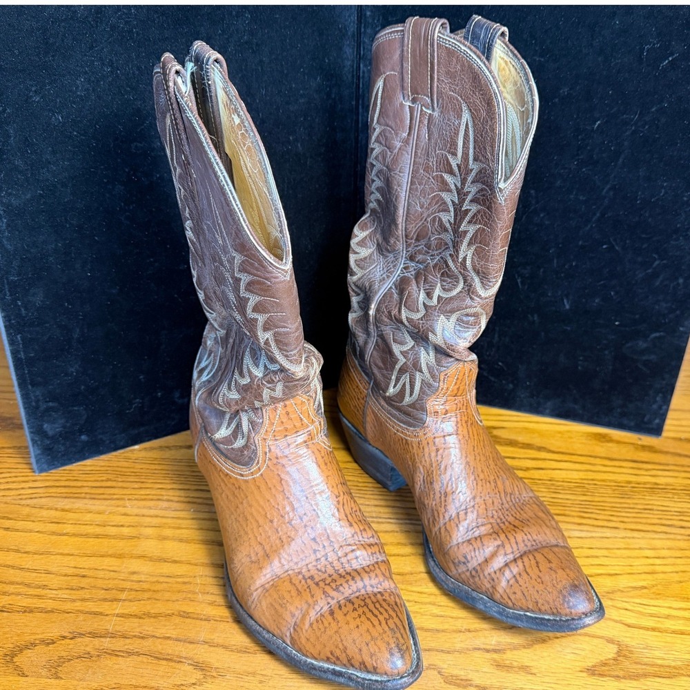 Nocona Vintage Brown Bullhide Leather-Western Cowboy Boots, Pointed Toe, Mens 9D